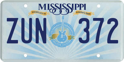 MS license plate ZUN372