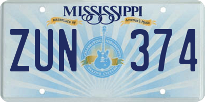 MS license plate ZUN374