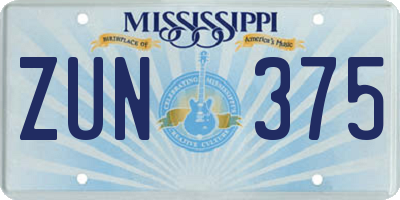 MS license plate ZUN375