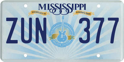 MS license plate ZUN377
