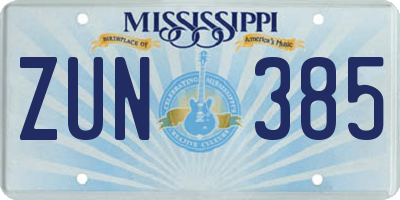 MS license plate ZUN385