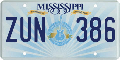 MS license plate ZUN386