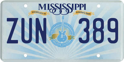 MS license plate ZUN389