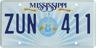 MS license plate ZUN411