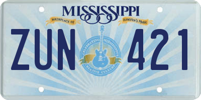 MS license plate ZUN421