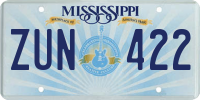 MS license plate ZUN422