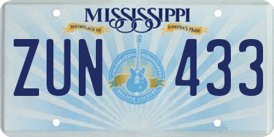 MS license plate ZUN433