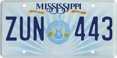 MS license plate ZUN443