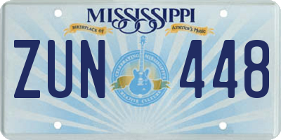 MS license plate ZUN448