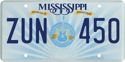 MS license plate ZUN450