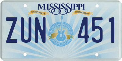 MS license plate ZUN451