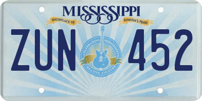 MS license plate ZUN452