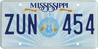 MS license plate ZUN454