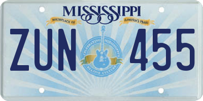 MS license plate ZUN455