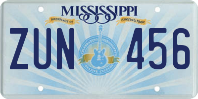 MS license plate ZUN456