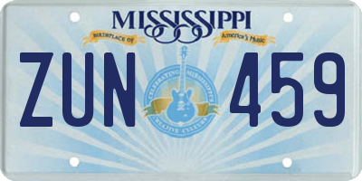 MS license plate ZUN459