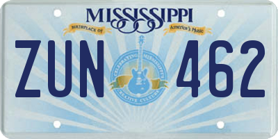 MS license plate ZUN462