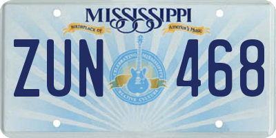 MS license plate ZUN468
