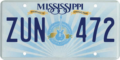 MS license plate ZUN472
