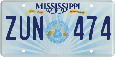 MS license plate ZUN474