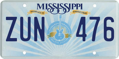 MS license plate ZUN476