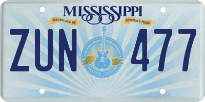 MS license plate ZUN477
