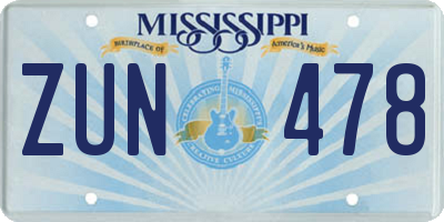 MS license plate ZUN478