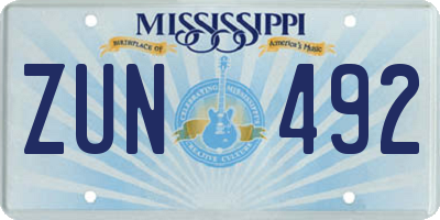 MS license plate ZUN492