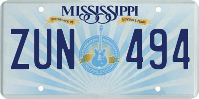 MS license plate ZUN494
