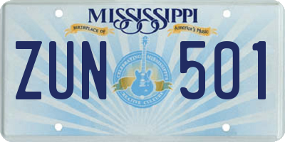 MS license plate ZUN501