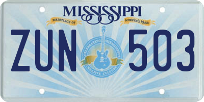 MS license plate ZUN503