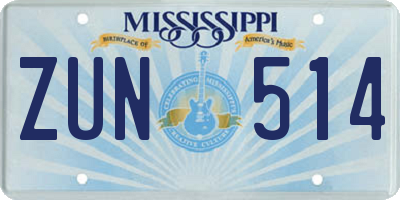 MS license plate ZUN514
