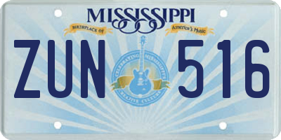 MS license plate ZUN516