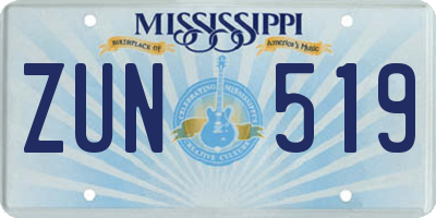 MS license plate ZUN519