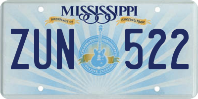 MS license plate ZUN522