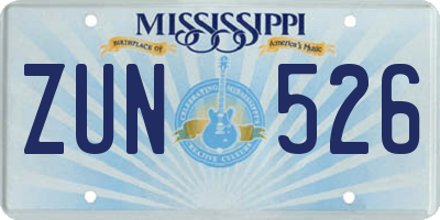 MS license plate ZUN526
