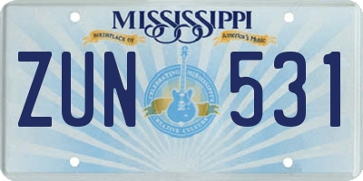 MS license plate ZUN531