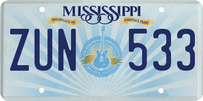 MS license plate ZUN533