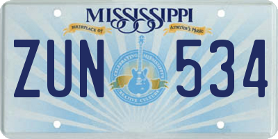 MS license plate ZUN534