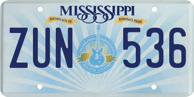 MS license plate ZUN536