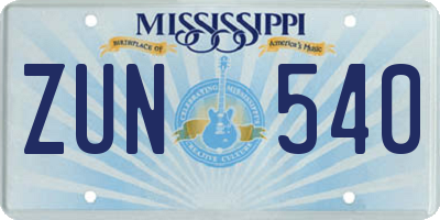 MS license plate ZUN540