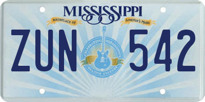 MS license plate ZUN542