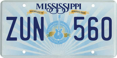 MS license plate ZUN560