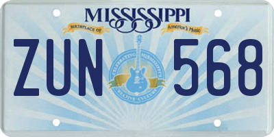 MS license plate ZUN568