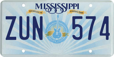 MS license plate ZUN574