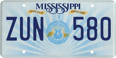 MS license plate ZUN580