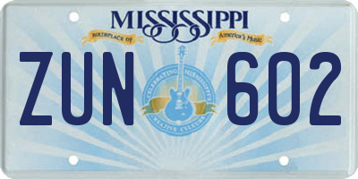 MS license plate ZUN602