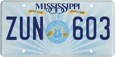 MS license plate ZUN603