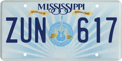 MS license plate ZUN617