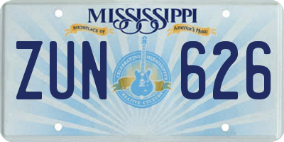 MS license plate ZUN626